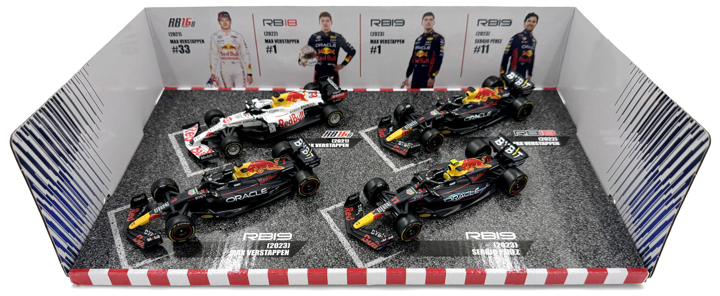 FORMEL 1 RED BULL SET 4X RB16B N.33 + RB18 N.1 + RB19 N.1 + RB19 N.11 1:43