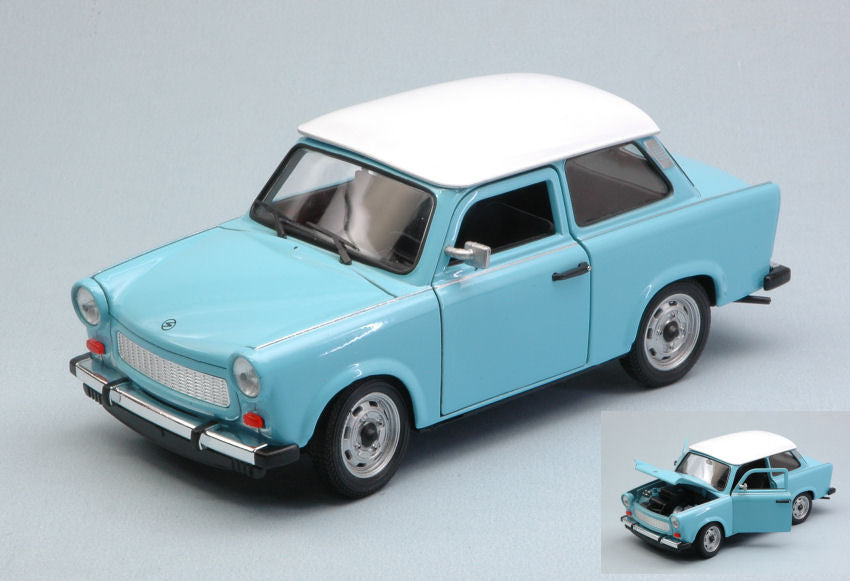 TRABANT 601 1964-1990 LIGHT BLUE W/WHITE ROOF 1:24