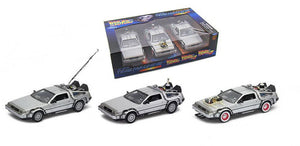 DE LOREAN BACK TO THE FUTURE GIFT BOX W/PART 1 + 2 + 3 1:24