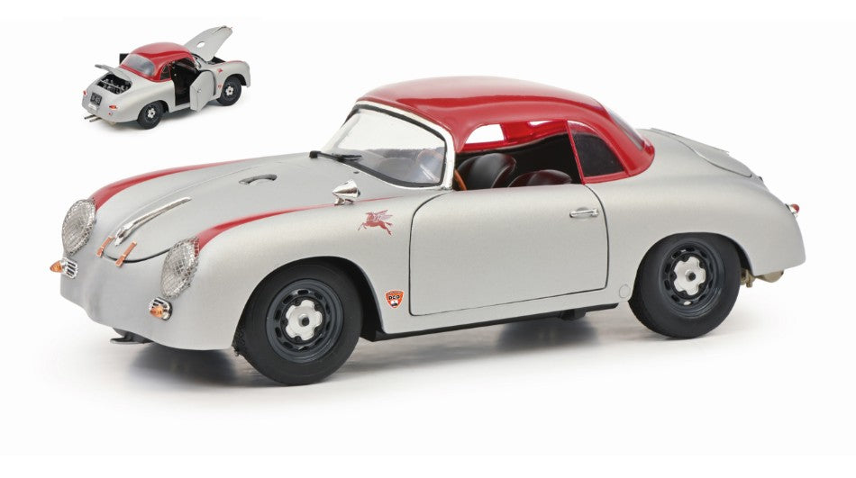 PORSCHE 356 OUTLAW SPIDER CLOSED HAR TOP 1952 SILVER-RED 1:18