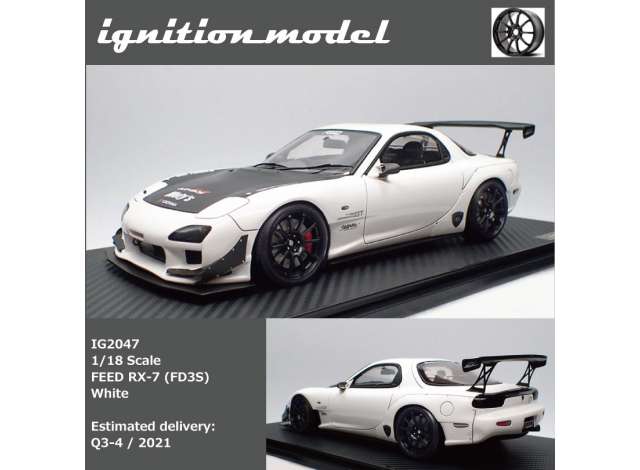1/18 Mazda FEED RX-7 (FD3S) 18 inch Wheels, white with carbon bonnet 1:18