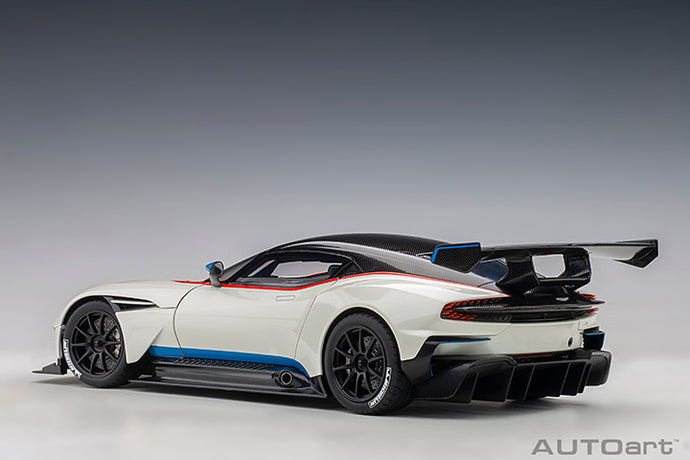 Aston Martin Vulcan, stratus white with blue and red stripes  1:18