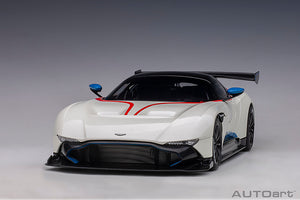 Aston Martin Vulcan, stratus white with blue and red stripes  1:18