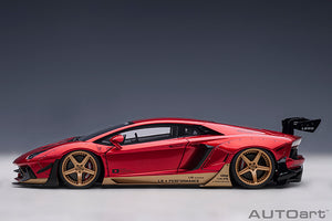 Liberty Walk Lamborghini Aventador, hyper red/gold accents 1:18